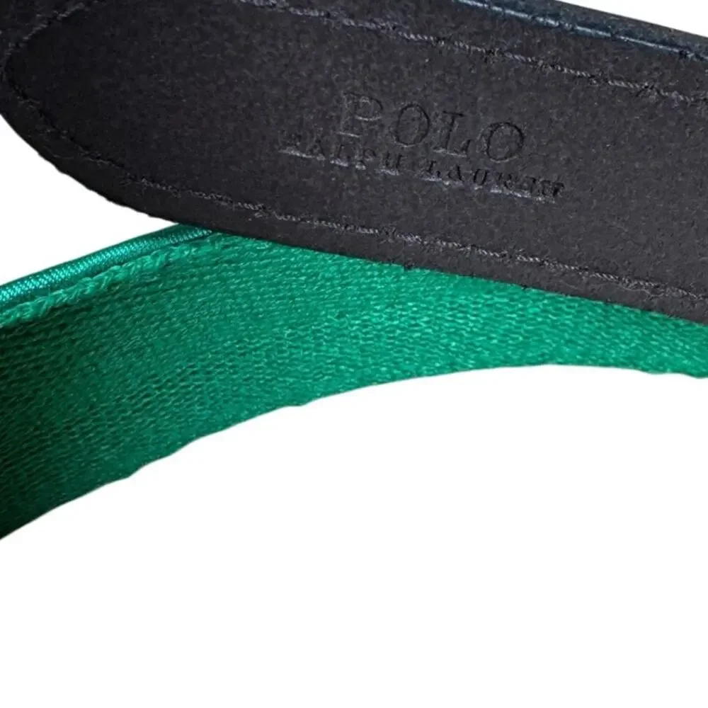 Polo Ralph Lauren Mens 36 Green Navy Polo Bear Leather Trim Belt Preppy NWT